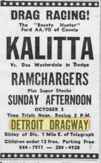 Detroit Dragway - Kalitta At The Strip Oct 1965 (newer photo)